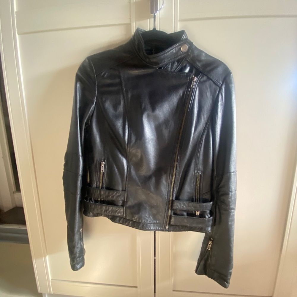 Women's Black Leather Moto Jacket